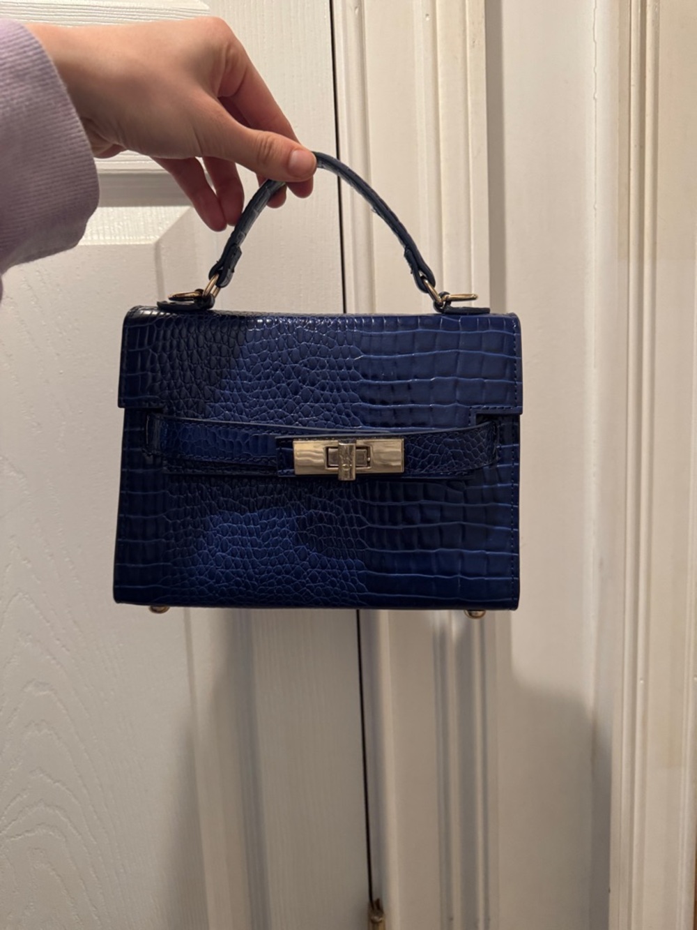 Steve Madden Croc-Embossed Mini Top-Handle Bag in Navy